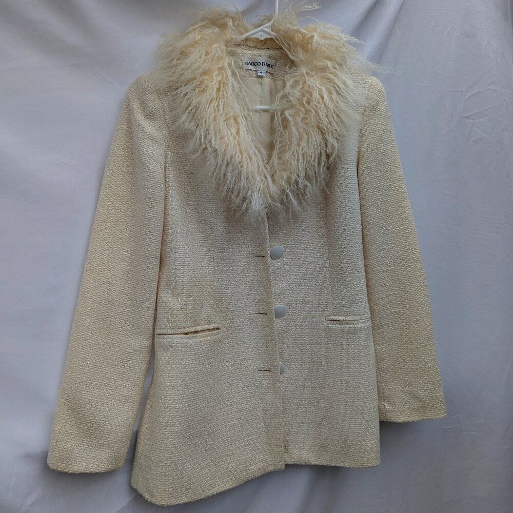 Marco Forte Blazer in Cream with Faux Fur Collar